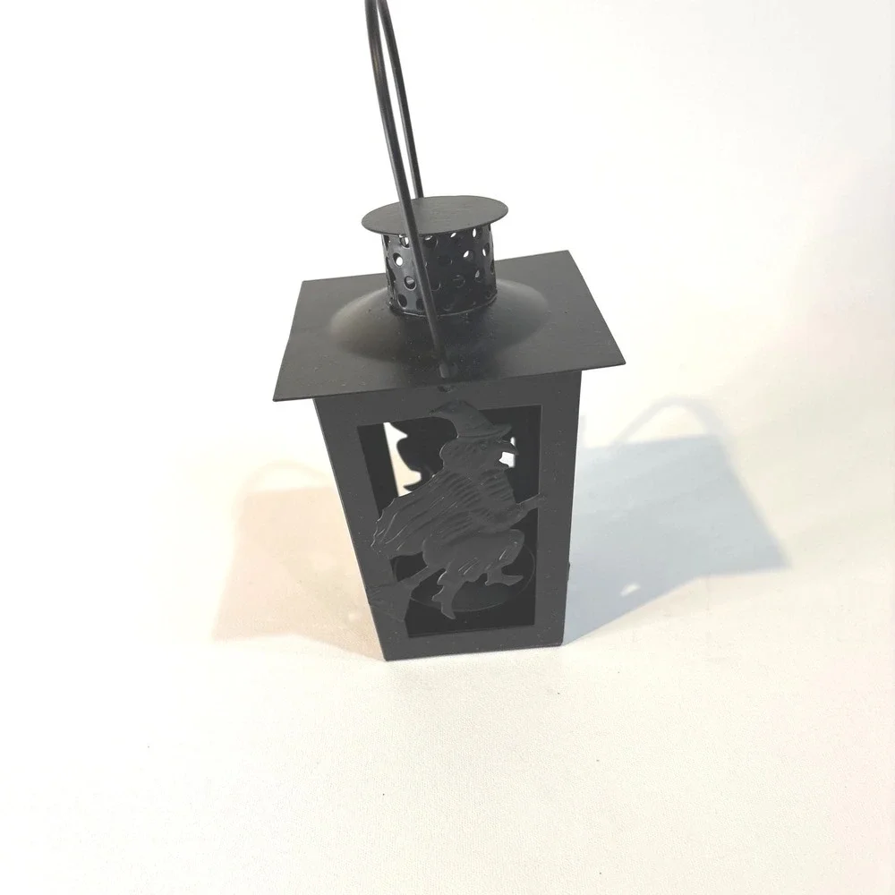 Christmas Tree Shops Black Metal Witch Halloween Lantern Tealight Holder NWT